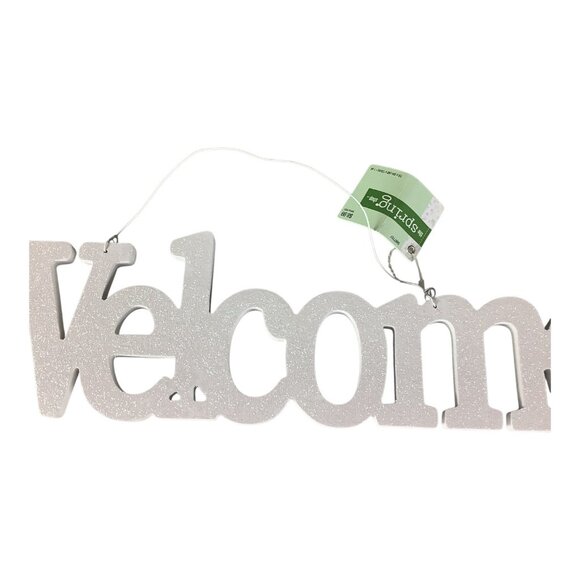 The Spring Shop White Glitter Welcome Sign Home Wall Decor Hanging Door Plaque - Picture 6 of 8